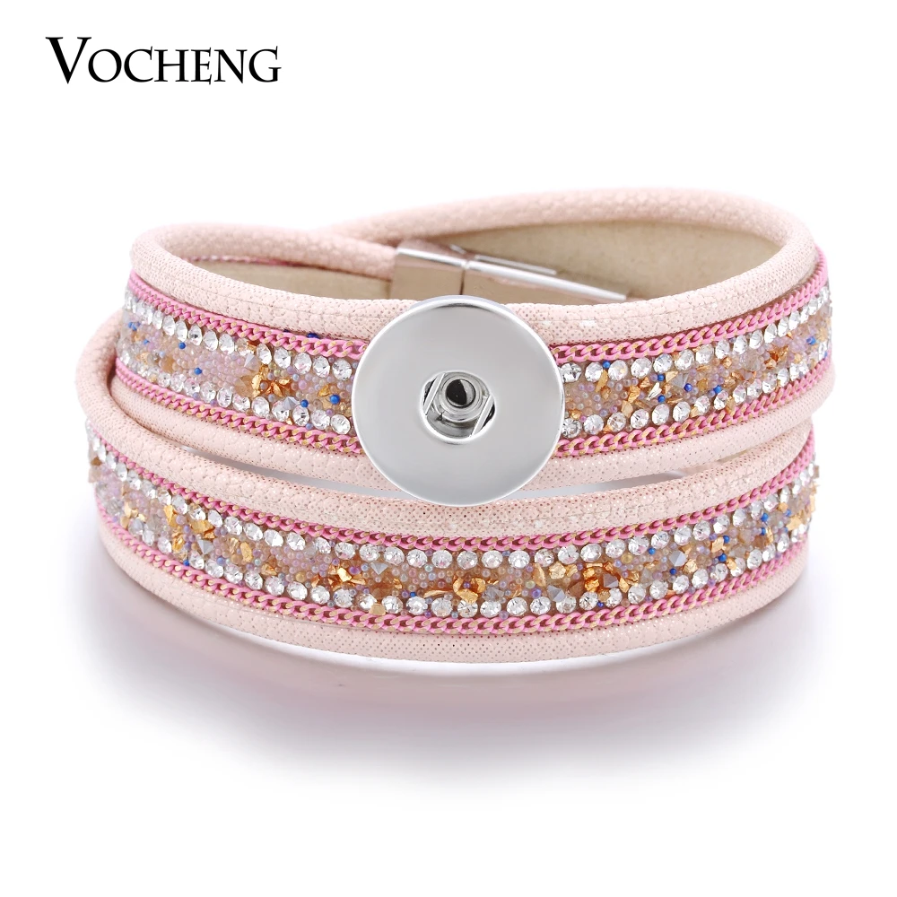 10PCS/Lot Leather Ginger Snap Bracelet Double Vocheng 4 Colors 18mm Interchangeable Jewelry Magnet Clasp NN-465*10 Free Shipping