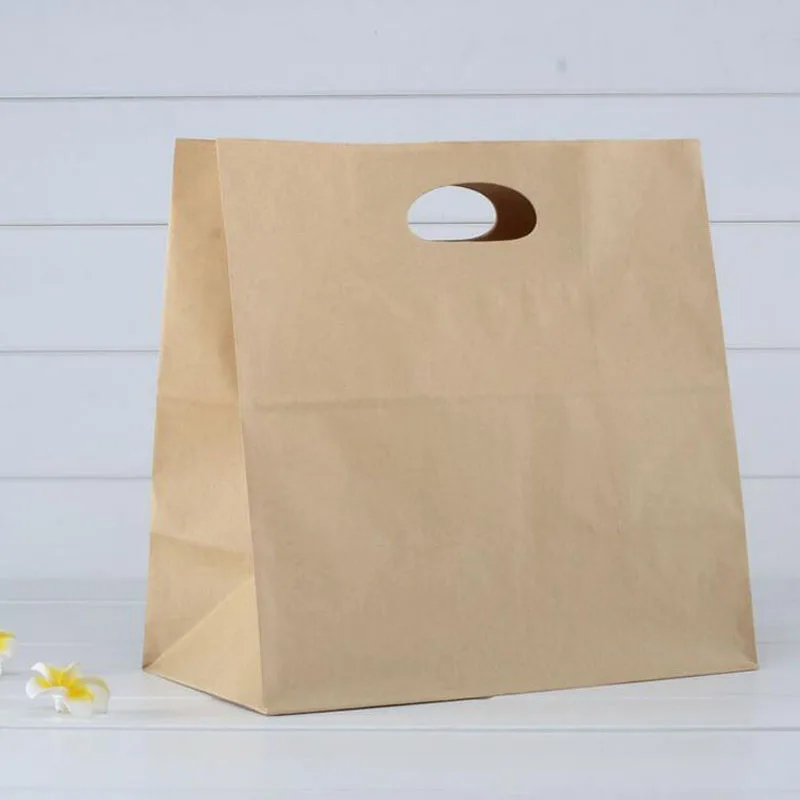 100pcs/lot 28x15x28cm Large Kraft Paper Bags Bread Snack Sanwich Wrap Boxes Takeout Food Packaging Gift Handle Bags ZA4374