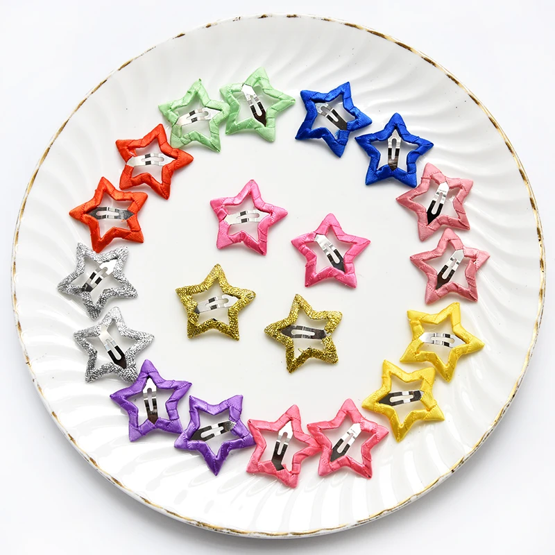 2 Pcs=1 Pack Star Shape Children Snap Hair Clips Barrettes Girls Cute Hair Bobby Pins Hair Accessories Kids Candy Color Hairpins