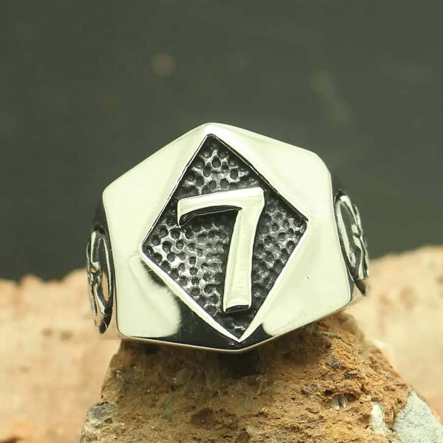 316L Stainless Steel Cool Lucky Number 7 Skull Ring