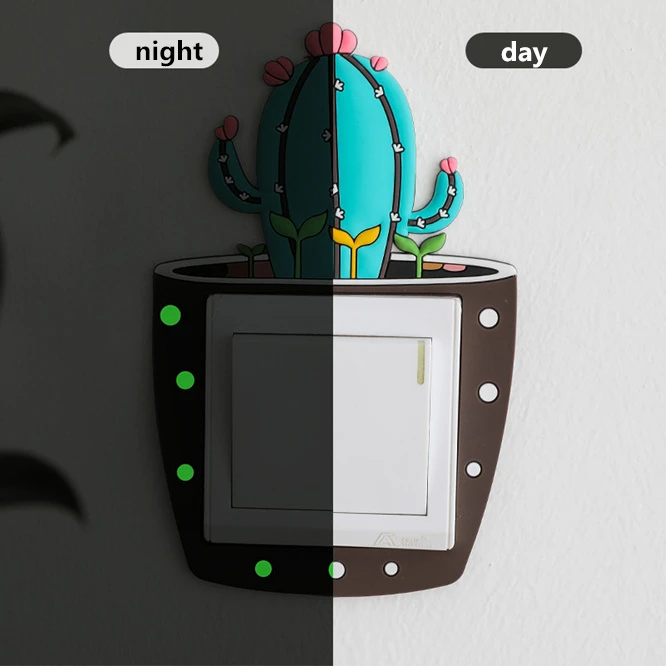 

10PCS Luminous Cactus Switch Panel Sticker Switch Cover Socket Wall Sticker Switch Decorative Luminous Sticker home decor