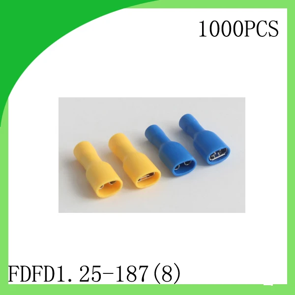 manfacture Brass 1000 PCS FDFD1.25-187(8)  cold-pressure terminal  Fully insulated female connector Electrical Crimp Terminal