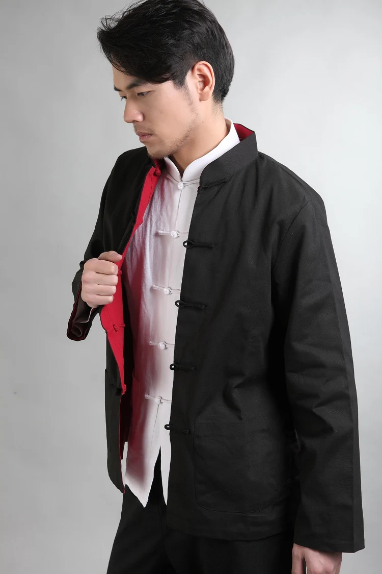 Black Red Vintage Chinese Two-Face Coat Men Cotton Linen Reversible Kung Fu Jacket Size S M L XL XXL XXXL hombre chaqueta Mim22G