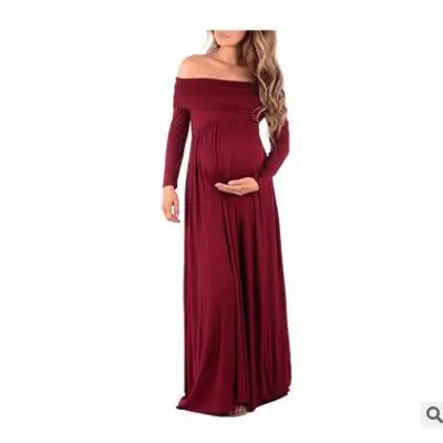 Maternity Dress For Photo Shooting Boat Neck white Dress Maternty Photography Props long Sleeve Stretch Cotton Pregnant Dress