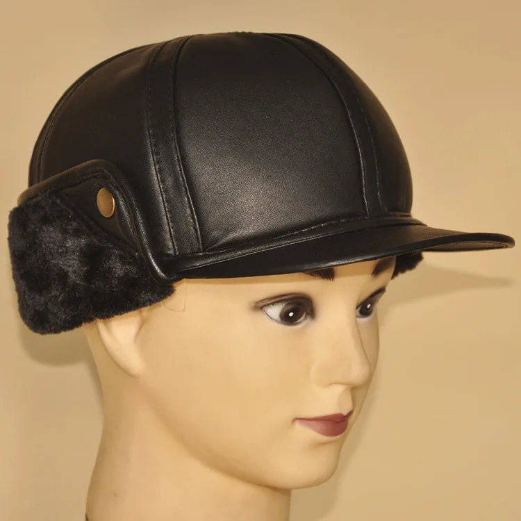 

Adult Hat Sheep Skin Leather Baseball Cap Men's Winter Warm Earmuffs Hat Male Leisure Earprotection Warm Fur Inside B-7244