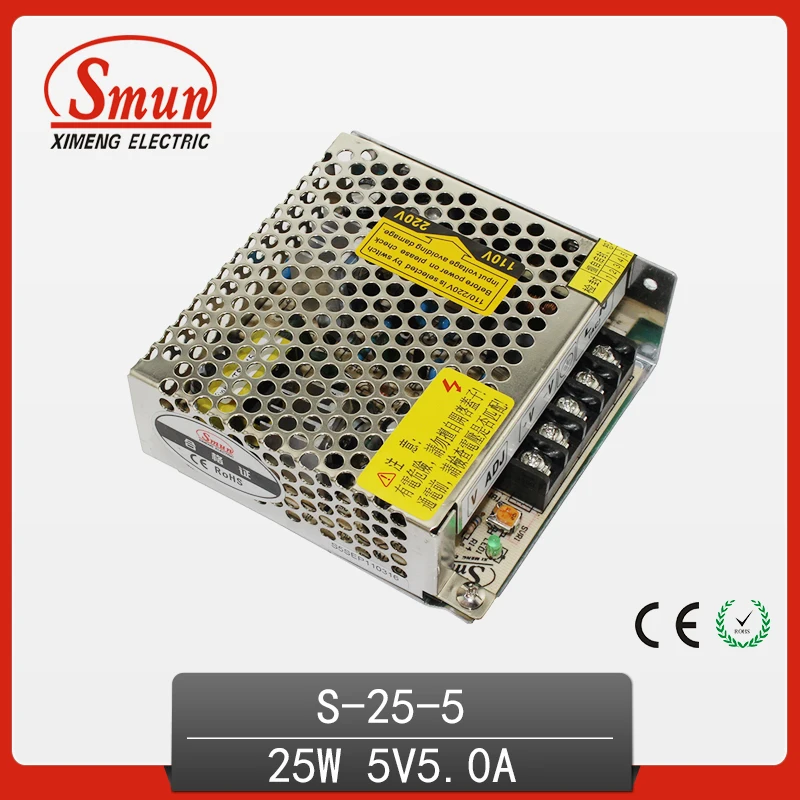 NEW 25W 5A 5VDC Single Output 110/220VAC Input Switch Mode Power Supply(SMPS) S-25-5