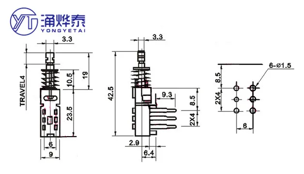 YYT Push switch A03-03 key switch PS42F42 power switch lock no lock 6PIN 2X3pin