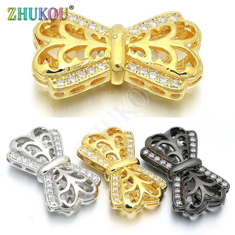 15*24mm Brass Cubic Zirconia Bow-knot Connectors Charms DIY Women Necklace Pendant Jewelry Accessory Findings, Model: VS125