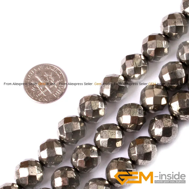 Natural Stone Round Faceted Irony Gray Pyrite Bead For Jewelry Making Strand 15 inch DIY Bracelet Necklace Jewelry Beads 6mm 8m