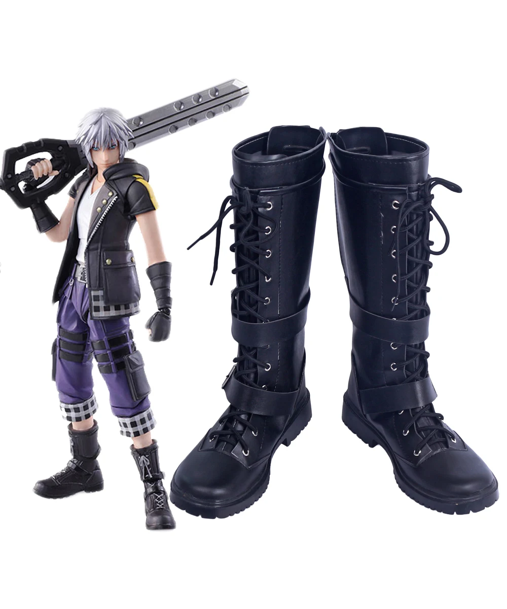 Riku Shoes Cosplay Kingdom Hearts 3 Bring Arts Riku Cosplay Boots Black Shoes Custom Made Any Size