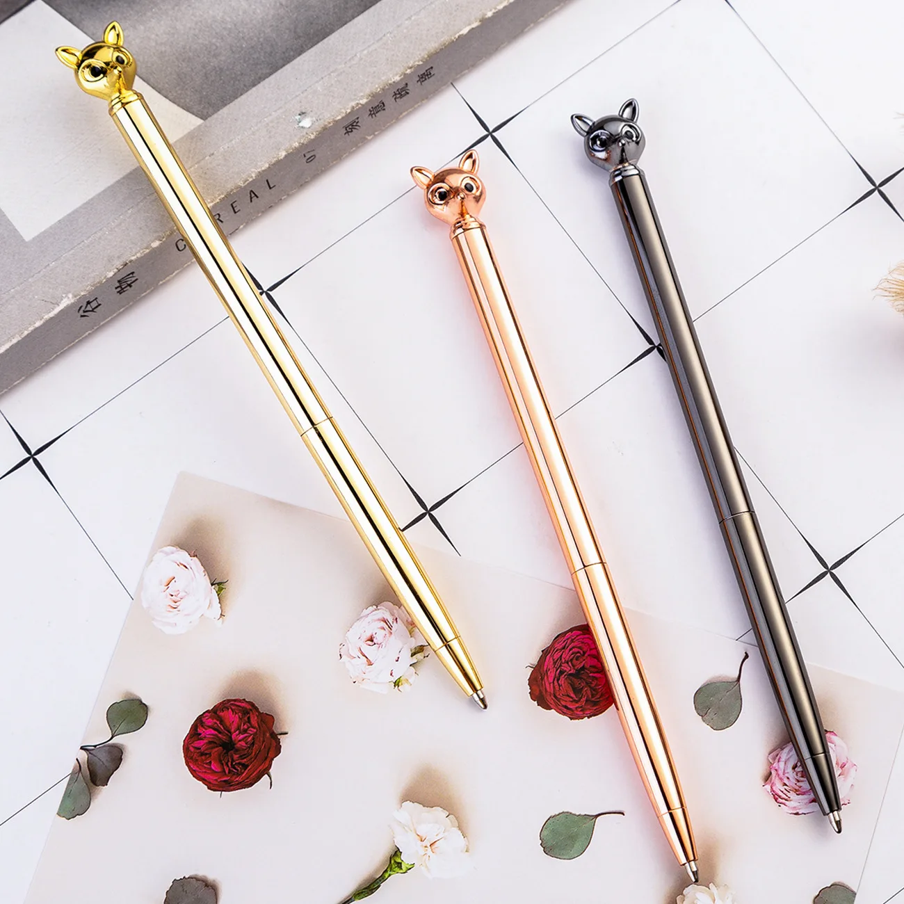 5PCS/lot Ball Pen Metal Fashion Fox Head Styling Pen Promotion Gift Advertising Pen Novelty Pens for Writing Stationery