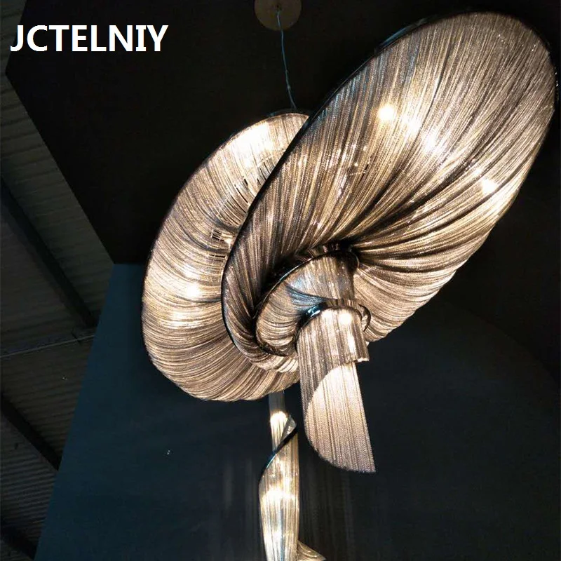 New luxury  chain tassel pendant lamp LED gold/silver customizable  aluminum spiral lamps hand-woven L80cm W50cm H75cm