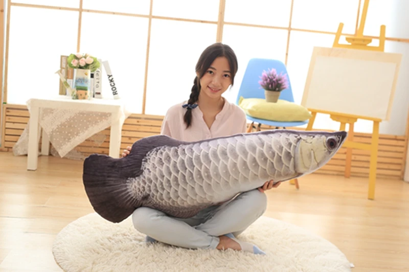 new plush silver fish toy soft stuffed Arowana pillow doll gift about 120cm