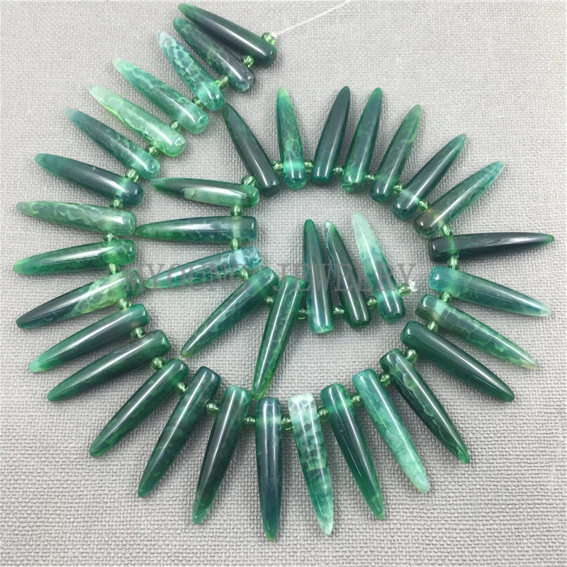 MY1172 Mix Color Polished Dragon Vein Agates Point Stick Beads,Spike Point Drilled Beads  6 Colors Avalable