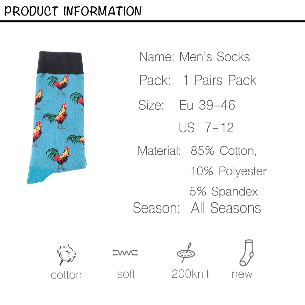 ARMKIN Hip Hop Cool Animal Food happy Funny Socks Men Harajuku Skateboard Crew sock Male Vintage Large High sock for christmas