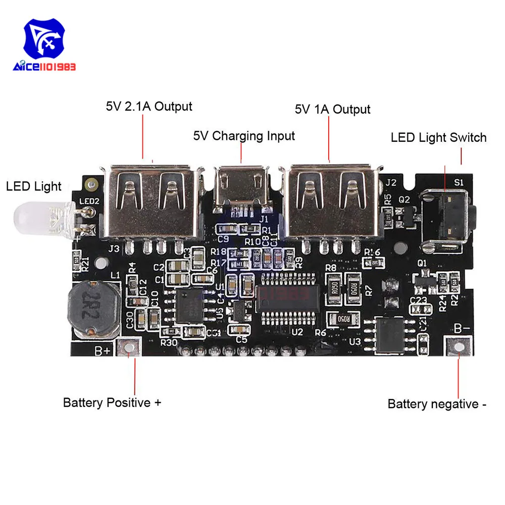 Power Bank 18650 Battery Charger Module Dual USB 5V 1A 5V 2.1A Output Micro USB 5V Input LCD Display Indicator for Smartphone