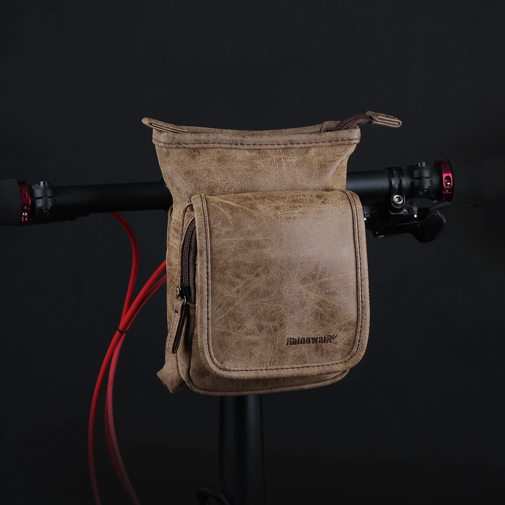 Rhinowalk PU Leather Bicycle Handlebar Bag Multi-function Cycling Front Frame Pannier Mini Waist Bag Leisure Single Shoulder Bag