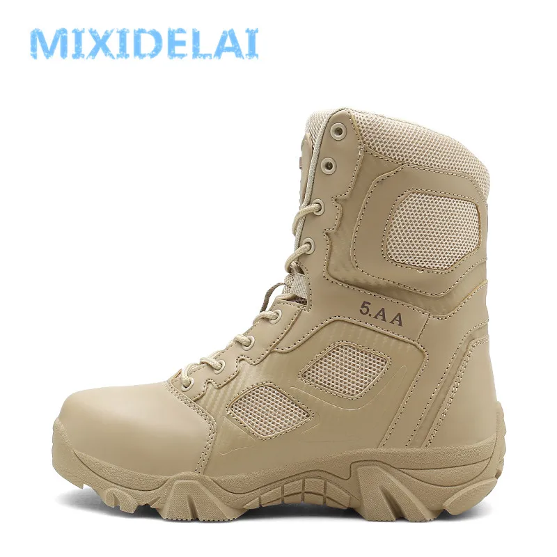 MIXIDELAI Size 39-47 Desert Tactical Mens Boots Wear-resisting Training Boots Waterproof Outdoor Hiking Men Combat Ankle Boots