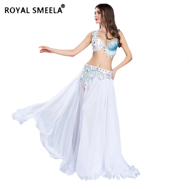 Carnival costume women sexy white belly dancing outfits belly dance set belly dance costume Bra Belt Maxi skirt belly dance suit