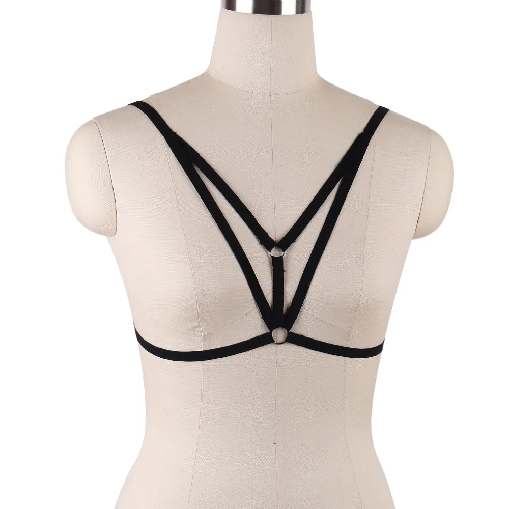 สีดํา body Harness กรง Bra ฮาโลวีนเครื่องรางสวมใส่ Body Harness Harajuku ปรับเซ็กซี่ชุดชั้นใน Bondage Harness เข็มขัด Body Cage