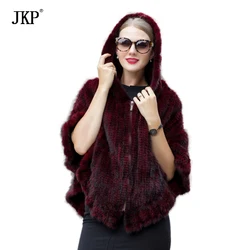 Real fur knitted Mink shawl jackets Mink fur scarf coat natural fur coat winter gift for a woman