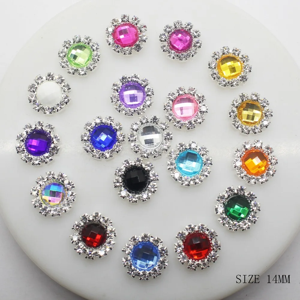 Mix Color Acrylic Rhinestones Buttons 10Pcs 14MM Round Rhinestones Decorative Diy Girl Hair Ribbon Handwork Decoration Accessory