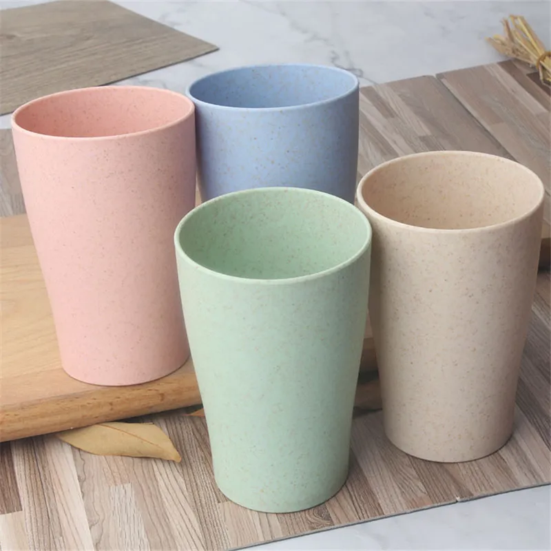 4pcs/set Nature Wheat Straw Portable Water Bottle Drink Container Cup Water Bottle Protein Water Bottle With Tea Plastic Cup