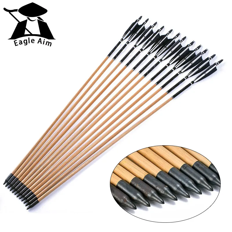 

Hot Handmade Wooden Arrow Arrows, Turkey Feather, Arrow shaft with sticker Longbow Recurve Bow, Hunting , 25-50lbs, 80cm , 12pcs