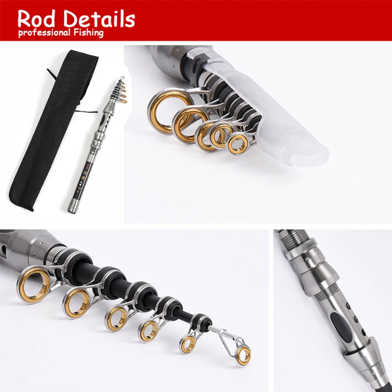 Professional Fishing Rod Carbon Fiber 1.5-2.4M Sea River Fishing Ultralight Telescopic Spinning Ring Rod Fishing Stick