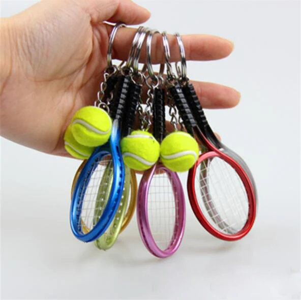 20 pieces/lot NEW 6 Colors Mini Tennis Racket Ball Keychain Key Ring Bag Accessories Charm Gift Women Fashion Accessories