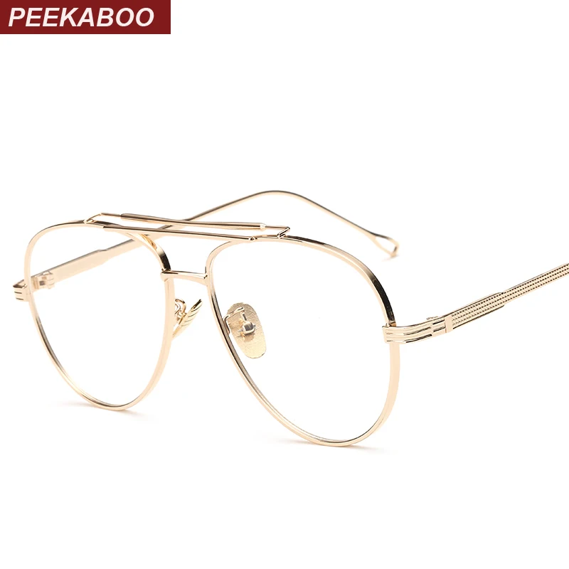 Okulary męskie Peekaboo z przezroczystymi szkłami, złote oprawki, retro, płaskie, designerskie okulary dla mężczyzn, oprawki do okularów damskich, duże.
