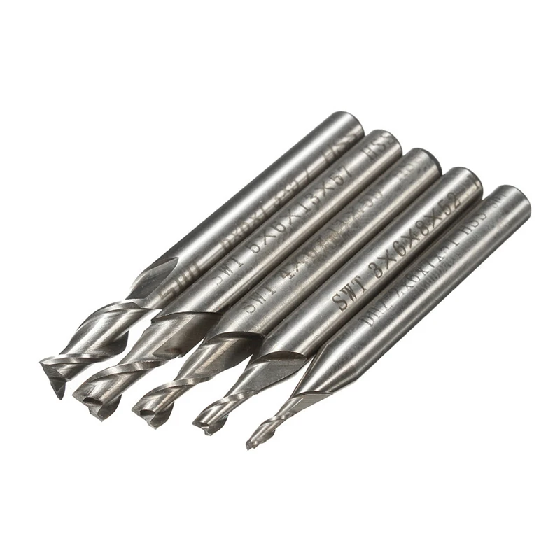 5Pcs 2 Flute 2/3/4/5/6mm Milling Cutter Set HSS End Mill CNC Engraving Bit 6mm Straight Shank Drill Bit Tool