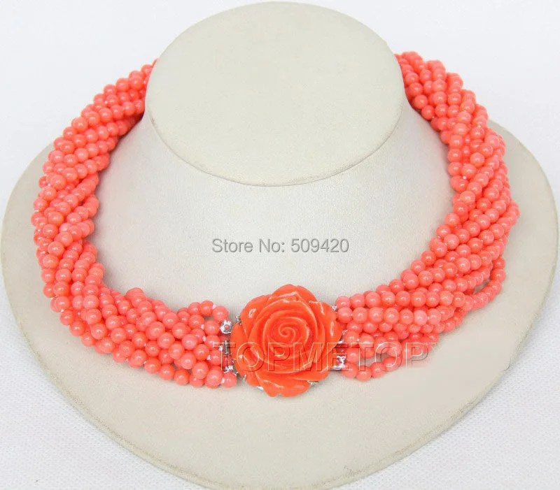 

W&O655 Nobler! 18" 10strands round pink coral necklace