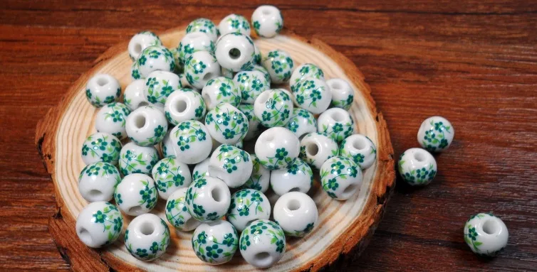 SAUVOO 50Pcs Handmade Blue And White Porcelain Beads 10mm Big Hole Flower Pattern Big Large Hole Ceramic Beads for DIY Jewelry