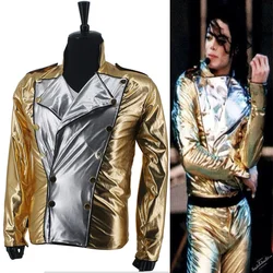 Role-player Michael Jackson History BAD Golden Spandex Double Breasted Woven Jacket Performance Halloween Costumes