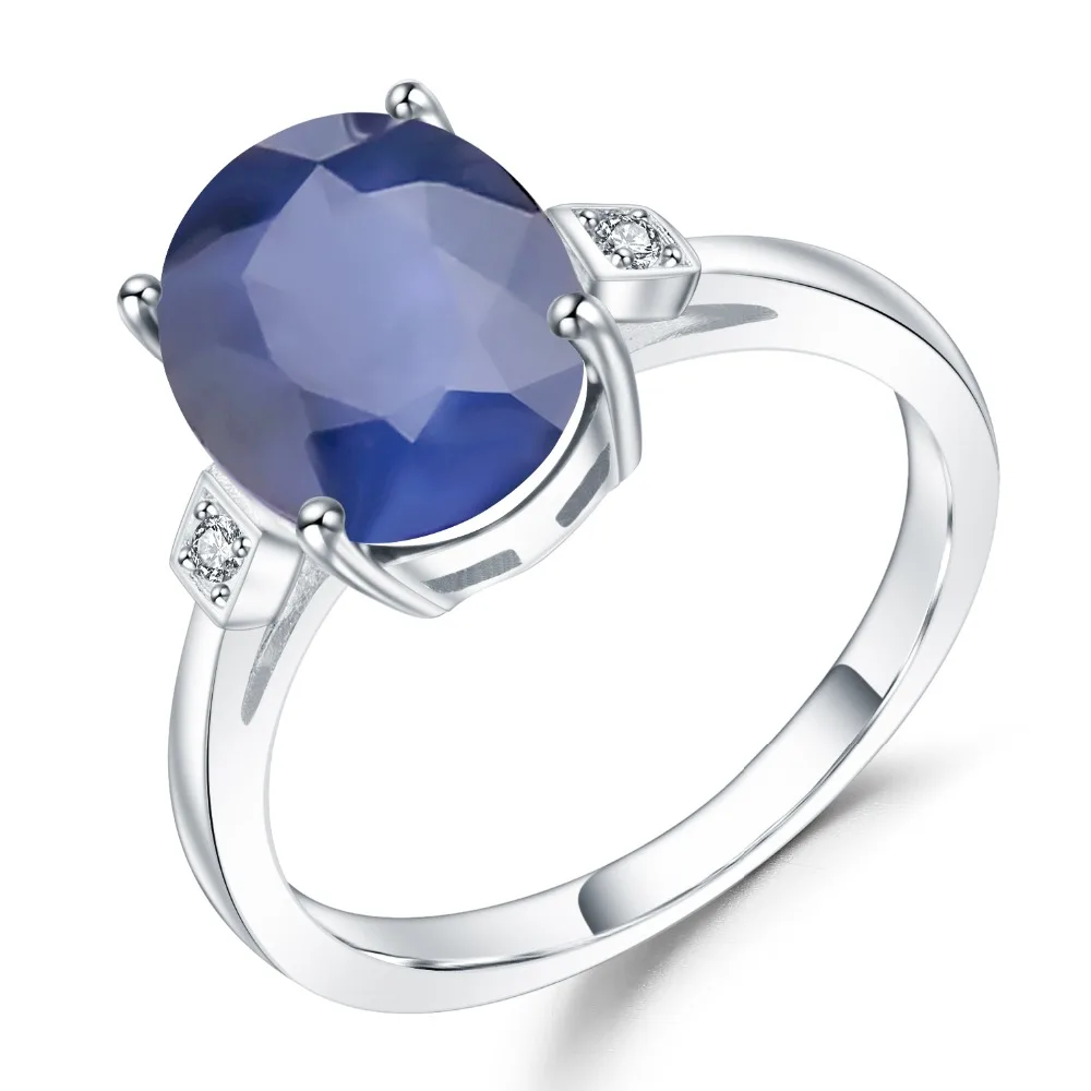 

GEM'S BALLET 925 Sterling Silver Simple Rings For Women Wedding 4.78Ct Oval Natural Blue Sapphire Gemstone Ring Fine Jewelry