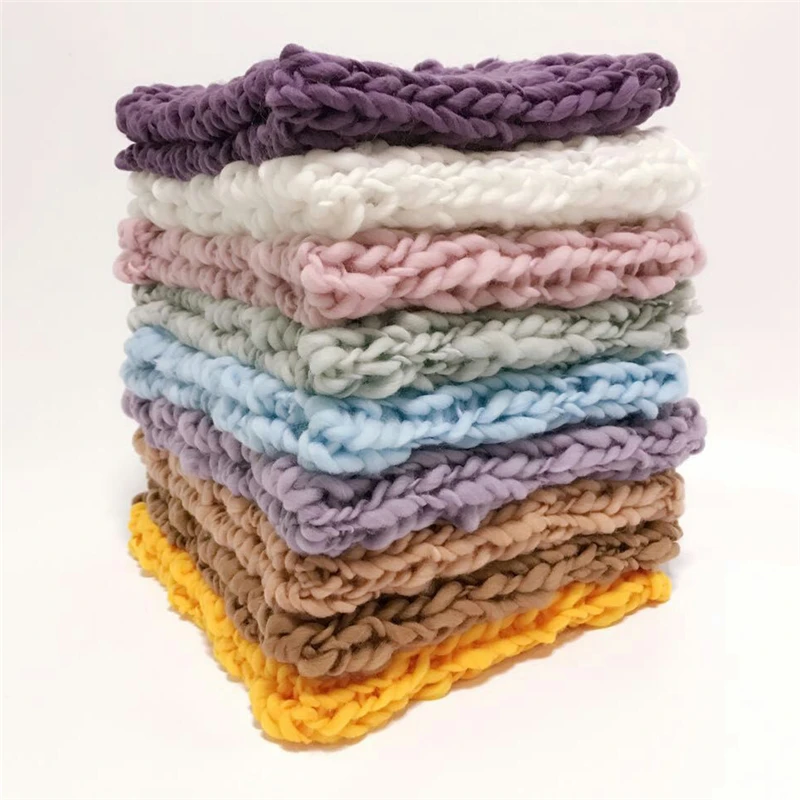 Hand Knitted Crochet Blanket Mat Soft Material Baby Newborn Photography Blanket Basket Filler Wool Chunky Pictures Backdrop