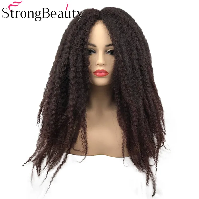 Strong Beauty syntetyczne Afro perwersyjne kręcone włosy plecione długie ciemnobrązowe/czarne pojedyncze pręty Twist Out peruki Ombre dla czarnych