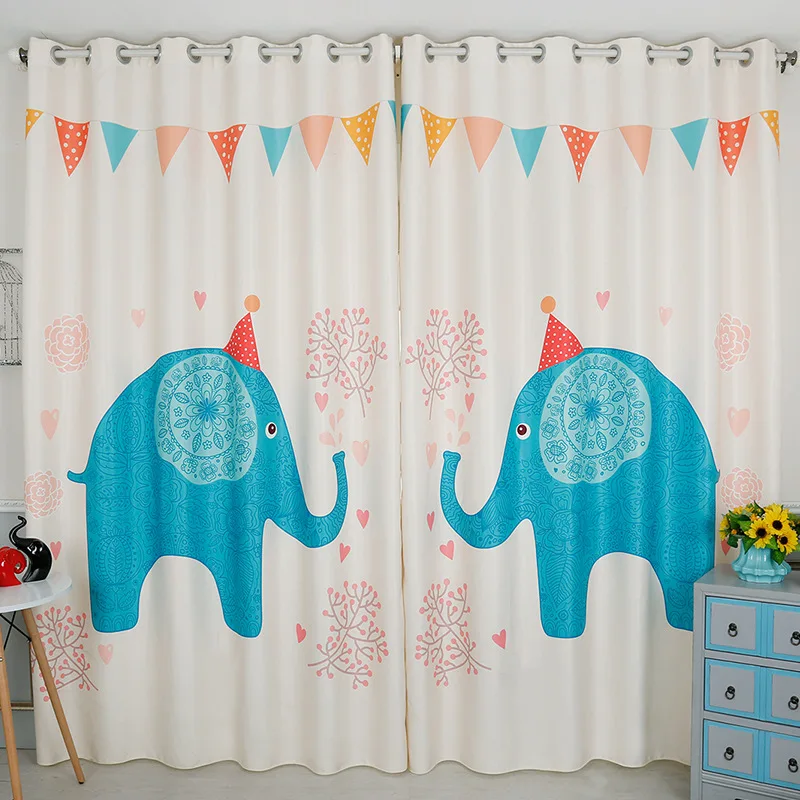 The New 3D Digital Printing The Korean Cartoon Elephant Children Room Curtains Bedroom Window Shading Curtains Customized