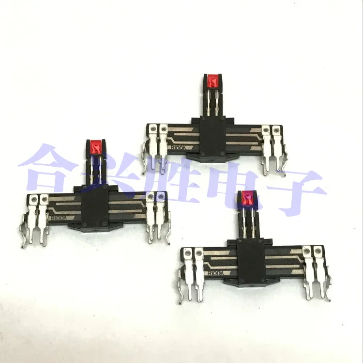 5pcs  40mm straight sliding vane potentiometer stereo radio amplifier mixer pusher rheostat B100K with lamp