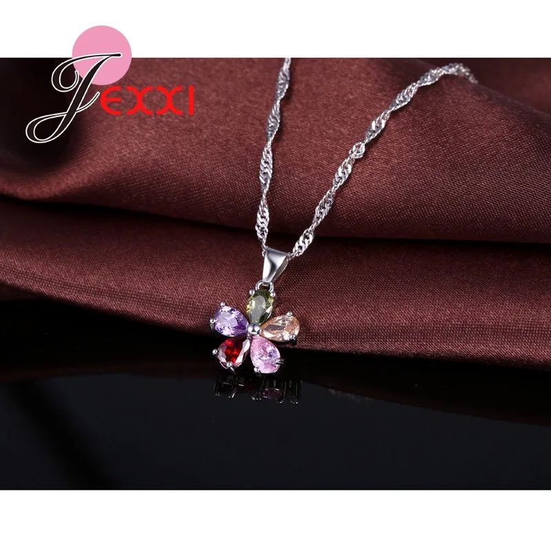 Exquisite Five Flower Pendants Necklaces Earrings Ring Set For Women 925 Sterling Silver Mixed Cubic Zircon Jewelry Sets