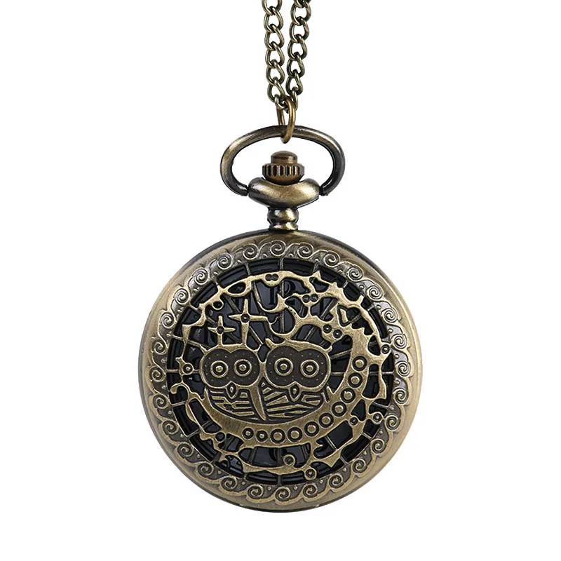 

9050 New Queen Moon Retro Pocket Watch Valentine Cute Owl Mini Pocket Watch with Necklace