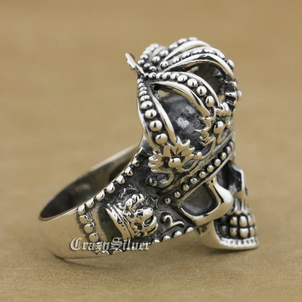 925 Sterling Silver King Skull Crown Mens Biker Rocker Punk Ring 9W003 US Size 7 to 15