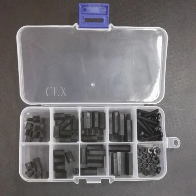 

88 Pcs M3 Nylon Hex Spacers Screw Nut Stand-off Assortment Kit Black