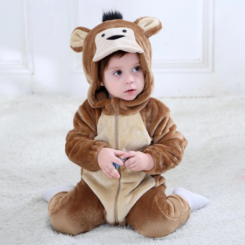 Baby Monkey Kigurumi Pajamas Clothes Newborn Infant Romper Onesie Anima lCosplay Costume Outfit Hooded Jumpsuit Winter Boy Girl