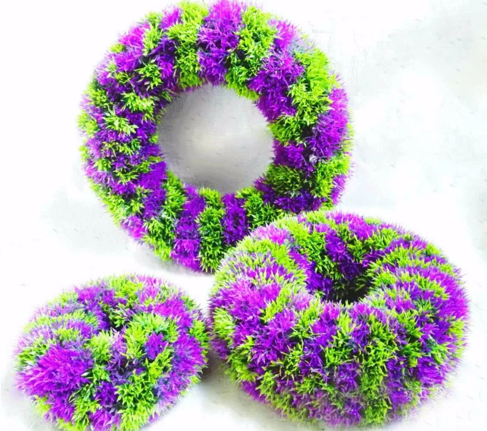 3pcs/set Green+Purple Artificial Plastic Grass Wreath Hoop For Wedding Party Home Office Hotel Decoration