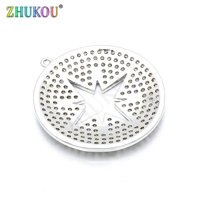 30mm Brass Cubic Zirconia Round Circle With Inside Star Charms Pendants DIY Jewelry Bracelet Necklace Making, Model: VD77