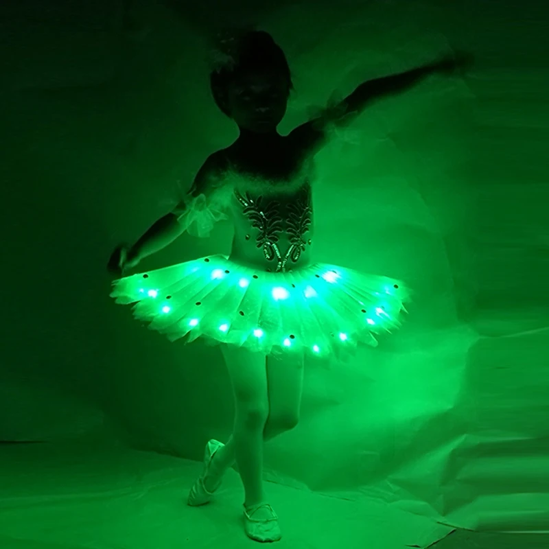 new Girls' Swan Ballet Dress Dance Costume Tutu Skirt with LED Display 3 Colors XXXS-XXXL