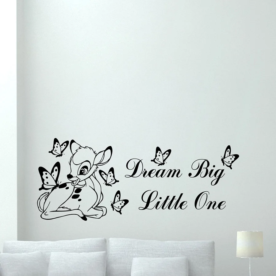 Dream Big Little One Quotes Vinyl Wall Decal Deer Butterfly Nursery Vinyl Sticker Poster Quote Removable Kids Room Decor D411