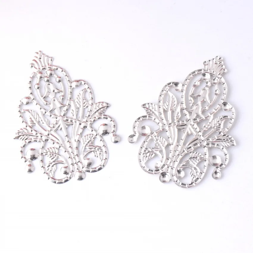 Retail 5Pcs Silver Tone Filigree Wraps Flower Connectors Metal Crafts Gift Decoration DIY Findings 4.8x3.5cm F0408